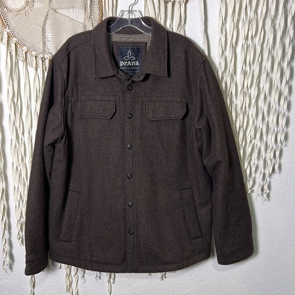 Men's Prana Wooley Shirt Jacket Size Large in Chocolate - Picture 2 of 12